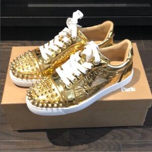 Christian Louboutin Gold Spiked Sneakers